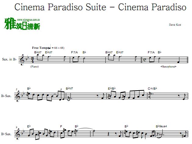 Dave Koz - Cinema Paradiso Suite 天堂电影院降B萨克斯谱