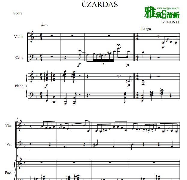 查尔达什舞曲Czardas钢琴三重奏谱  Czardas小提琴大提琴钢琴合奏谱
