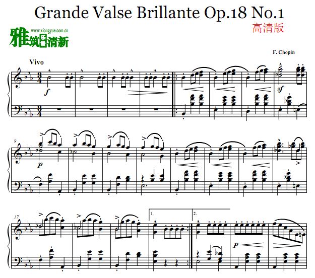 肖邦 降E大调华丽大圆舞曲 Grande Valse Brillante Op.18 No.1钢琴谱