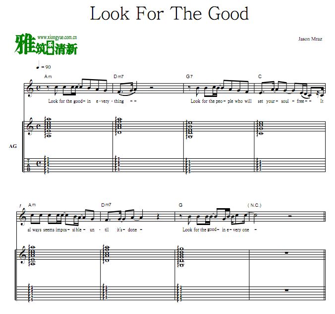 Jason Mraz - Look For The Good吉他伴奏歌谱 正谱