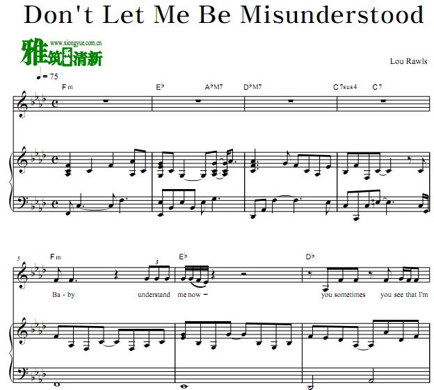 Lou Rawls - Don't Let Me Be Misunderstood歌谱 钢琴伴奏弹唱谱