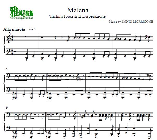 西西里的美丽传说 malena钢琴谱