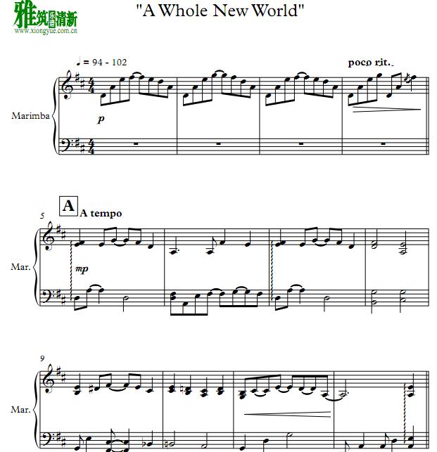 阿拉丁 A Whole New World 马林巴谱