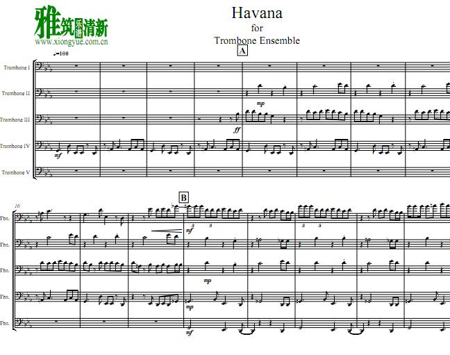 Havana长号五重奏谱