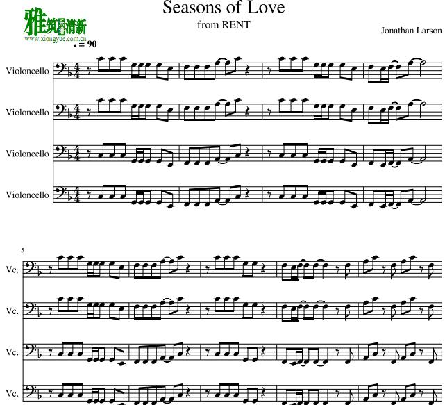 RENT - Seasons Of Love大提琴四重奏谱