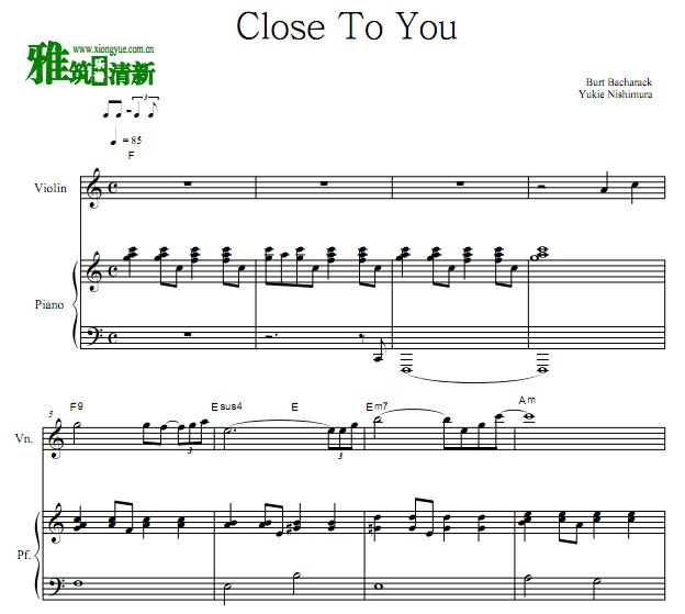 西村由纪江 Close To You小提琴钢琴谱 