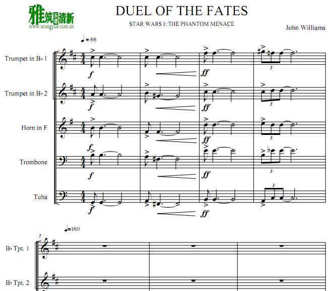 Duel of the Fates铜管五重奏谱