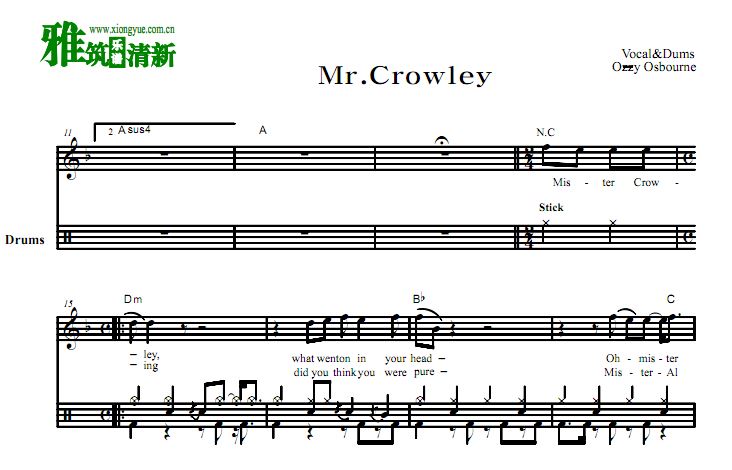 Ozzy Osbourne - Mr.Crowley架子鼓谱