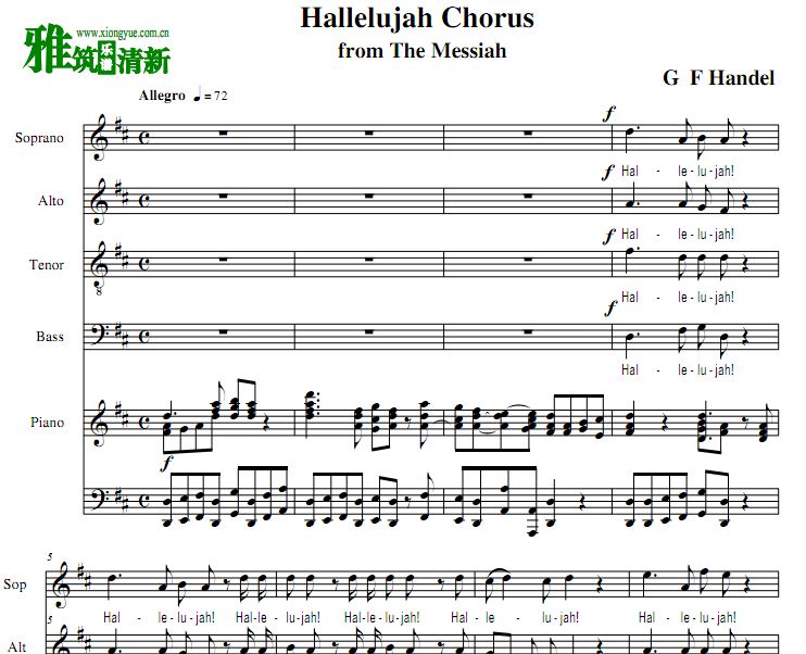 亨德尔弥赛亚 - Hallelujah合唱谱 钢琴伴奏谱