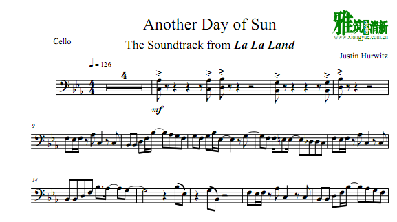 爱乐之城 Another Day Of Sun大提琴谱