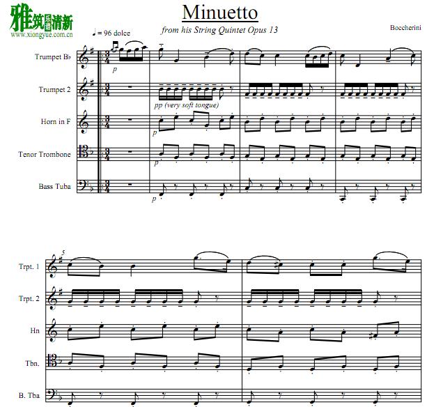 Boccherini 小步舞曲Minuet铜管五重奏谱