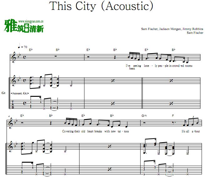 Sam Fischer - This City 吉他谱 六线TAB谱 (Acoustic)