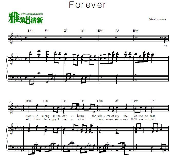 灵云乐队Stratovarius - Forever弹唱伴奏钢琴谱 歌谱 正谱