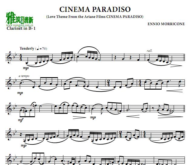 天堂电影院Cinema Paradiso单簧管四重奏分谱