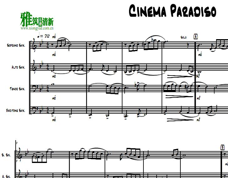 天堂电影院Cinema Paradiso - Love Theme萨克斯四重奏谱