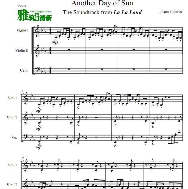 爱乐之城 la la land - Another Day Of Sun小提琴大提琴三重奏谱
