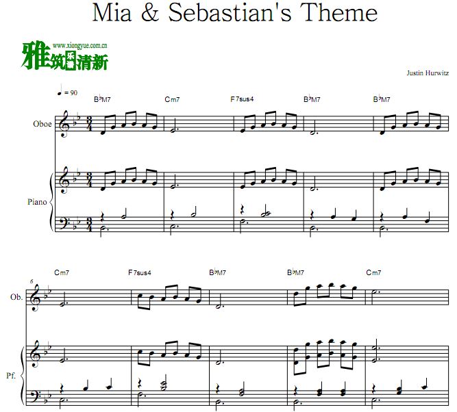 爱乐之城 Mia & Sebastian's Theme双簧管钢琴伴奏谱