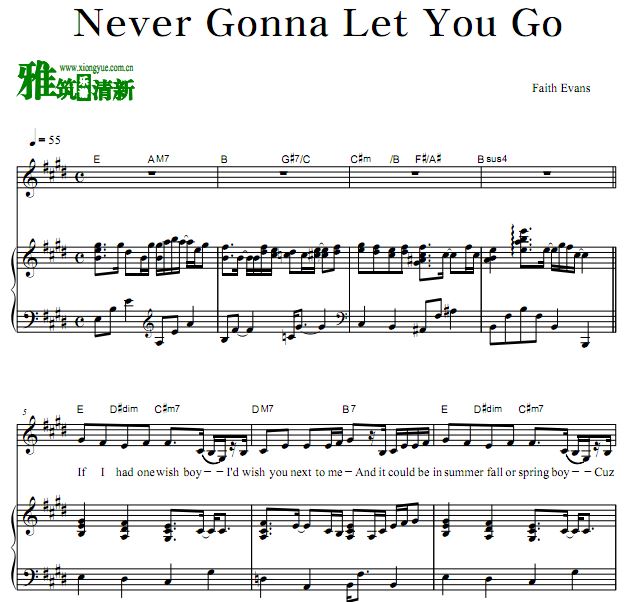 Faith Evans - Never Gonna Let You Go钢琴弹唱伴奏谱 歌谱 正谱