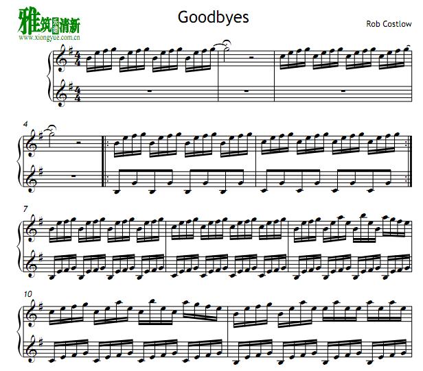 Rob Costlow - Goodbyes钢琴谱