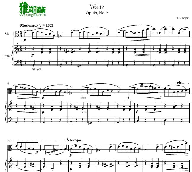 肖邦 - Waltz a Minor No.19 no2 中提琴钢琴谱