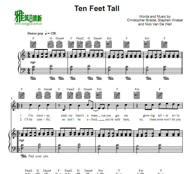 C调 Ten Feet Tall 钢琴伴奏谱