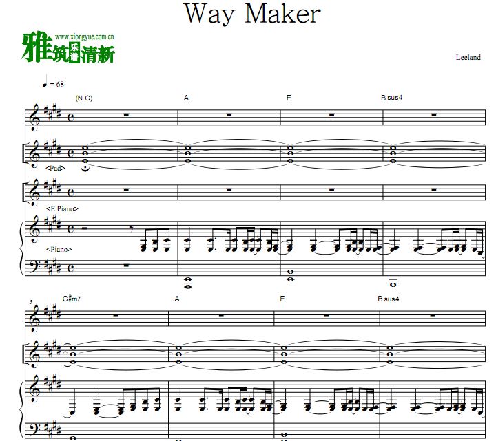 LeeLand - Way Maker键盘谱 (Pad,E.Piano,Piano) 