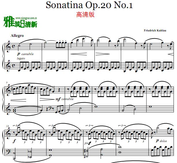 库劳 小奏鸣曲 Sonatina Op.20 No.1电子版高清钢琴谱