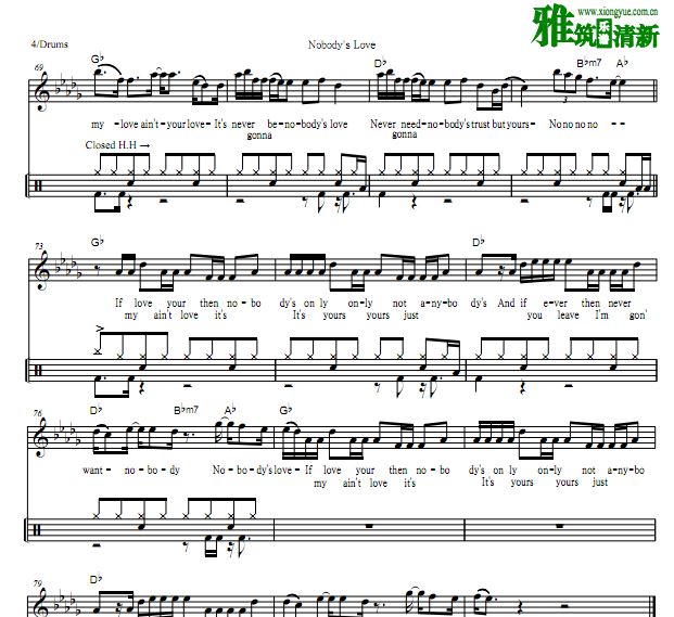 Maroon5魔力红 Nobody's Love鼓谱
