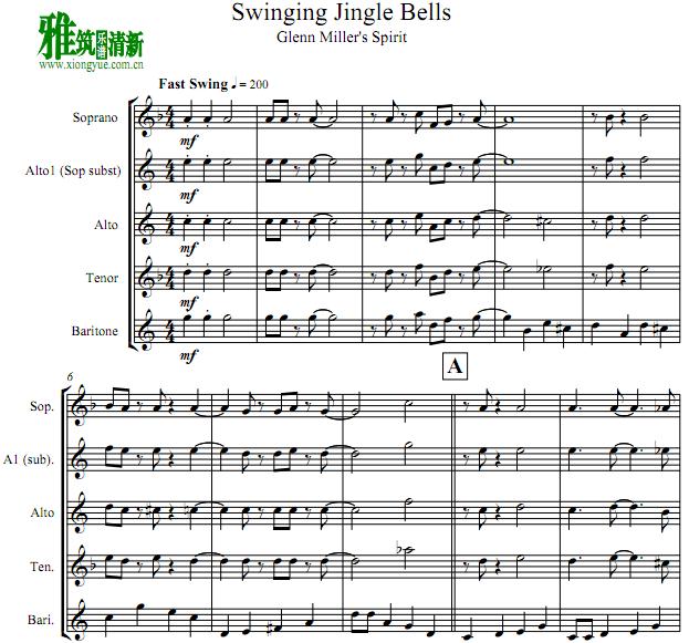 Swinging Jingle Bells萨克斯五重奏谱