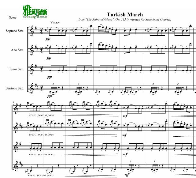 贝多芬土耳其进行曲萨克斯四重奏谱 Beethoven - Turkish March