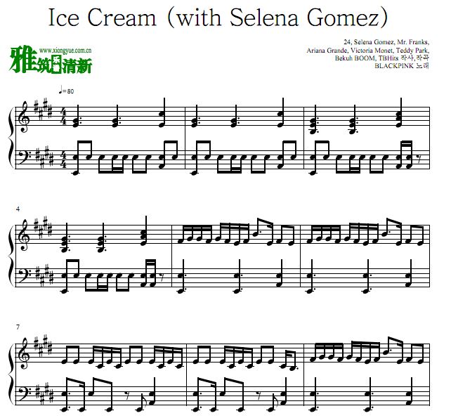 blackpink - ice cream(with Selena Gomez)钢琴谱