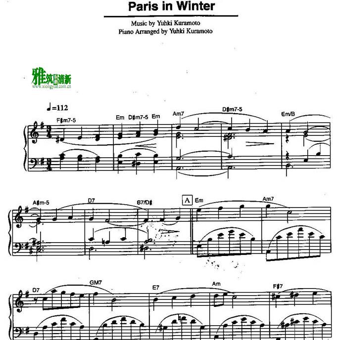Yuhki Kuramoto 仓本裕基 - Paris in Winter钢琴谱