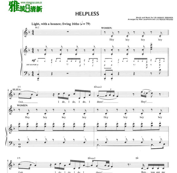 汉密尔顿 Hamilton - Helpless声乐歌谱 伴奏钢琴谱