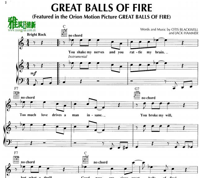 Jerry LeeLewis - Great Balls of Fire钢琴谱