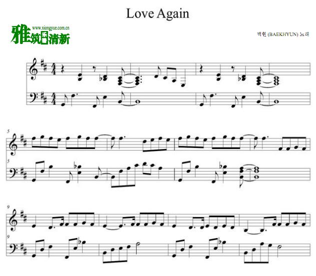 伯贤 Love Again钢琴谱