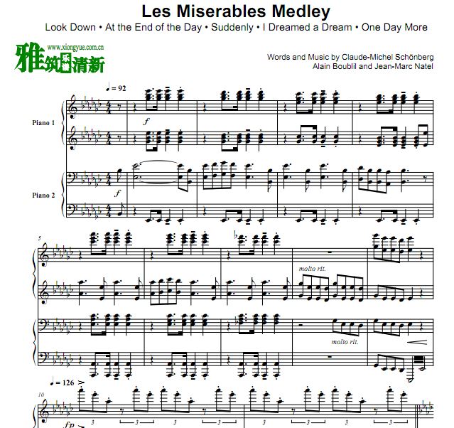 Les Miserables Medley 悲惨世界四手联弹钢琴谱