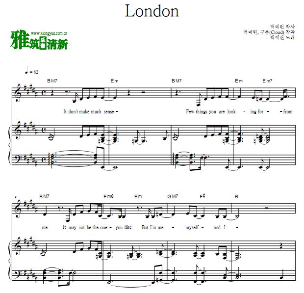 白艺潾  London歌谱 伴奏弹唱钢琴谱