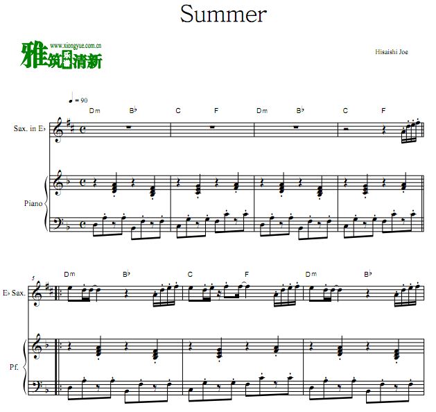 Hisaishi Joe久石让 Summer中音萨克斯钢琴伴奏谱