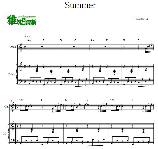 Hisaishi Joe久石让 Summer双簧管钢琴合奏谱