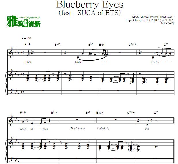 MAX - Blueberry Eyes 歌谱 钢琴弹唱谱