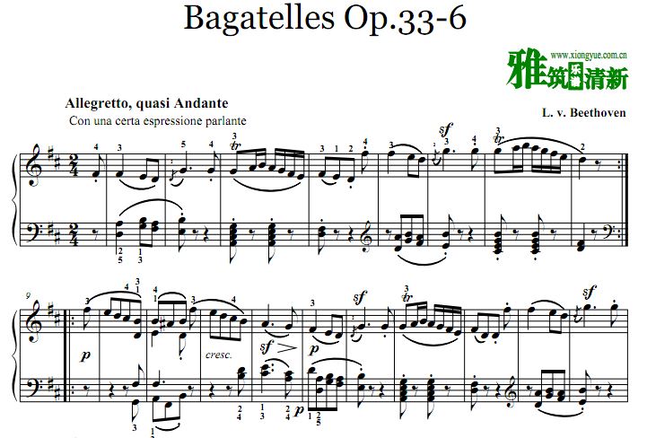 贝多芬钢琴小品第六首 Bagatelles Op.33-6高清钢琴谱