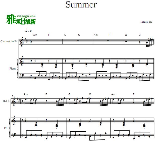 Hisaishi Joe久石让 Summer单簧管钢琴合奏谱
