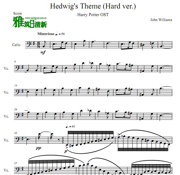 海德薇主题曲 hedwig"s theme大提琴谱 难版