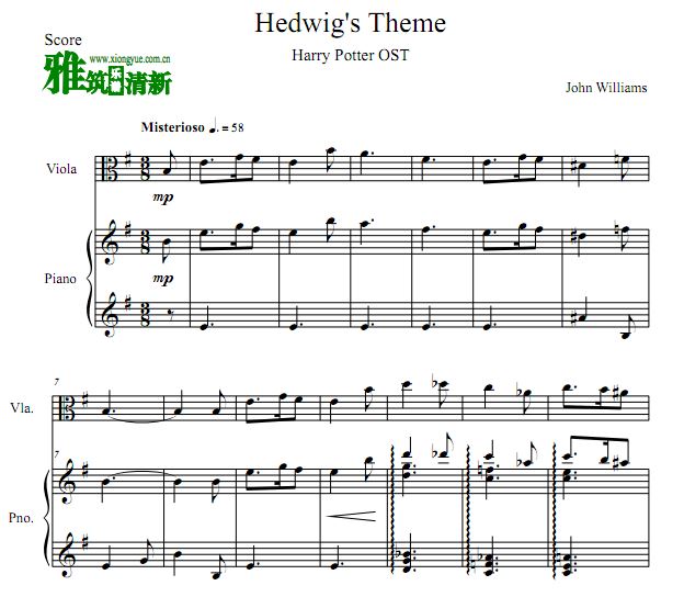海德薇主题曲 Hedwig's Theme中提琴钢琴伴奏谱