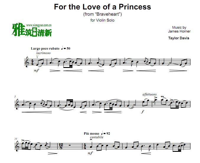 Taylor Davis - For the Love of a Princess小提琴谱