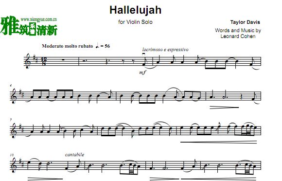 Taylor Davis - Hallelujah小提琴谱 正谱