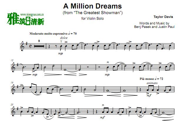 Taylor Davis - A Million Dreams小提琴谱