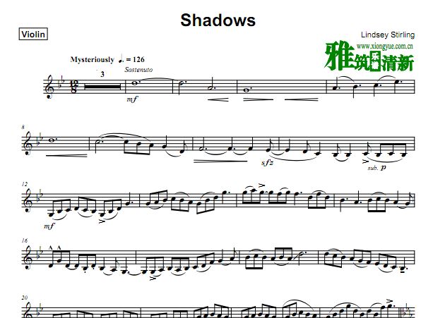 Lindsey Stirling Shadows小提琴谱