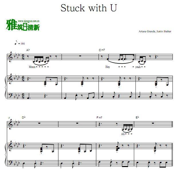 Ariana Grande,Justin Bieber - Stuck with U歌谱 钢琴谱 正谱