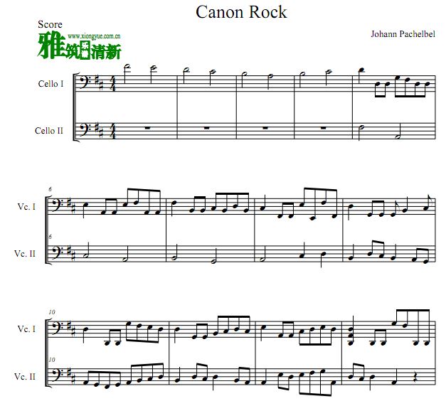 D调卡农变奏曲摇滚版大提琴二重奏谱